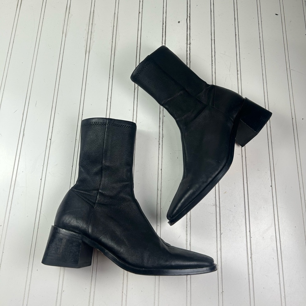& Other Stories Black Leather Chunky Heel Ankle Boots Women’s Size 6 $245 - Picture 8 of 12